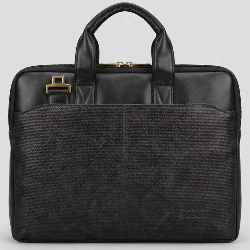 Atom Basics Vegan Leather Laptop Bag – Black Premium Briefcase for Professionals