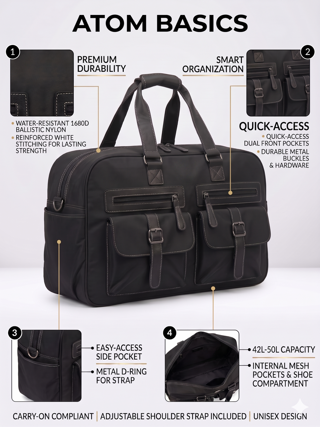 Atom Basics Executive Travel & Work Briefcase – Black