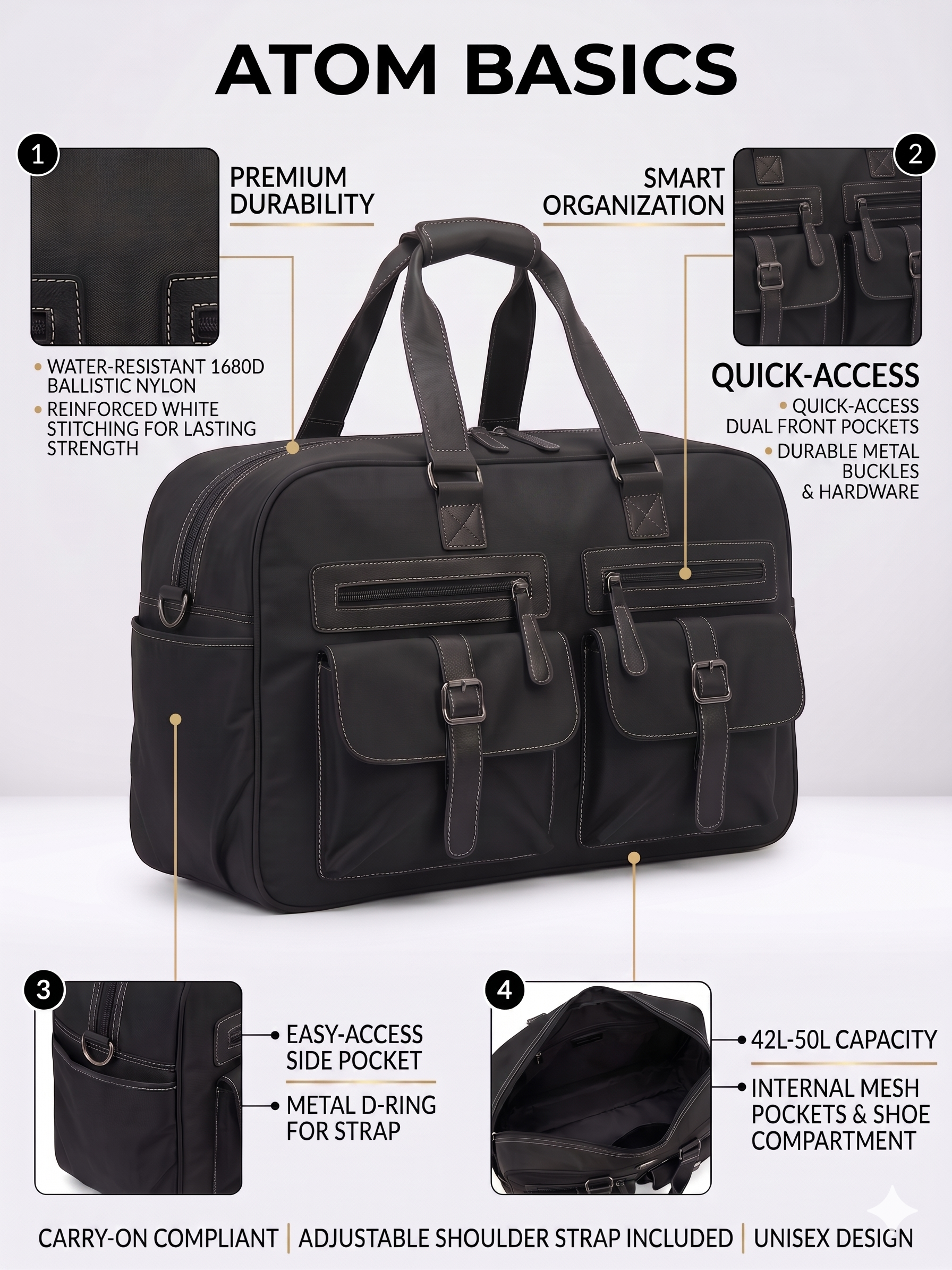 Atom Basics Executive Travel & Work Briefcase – Black