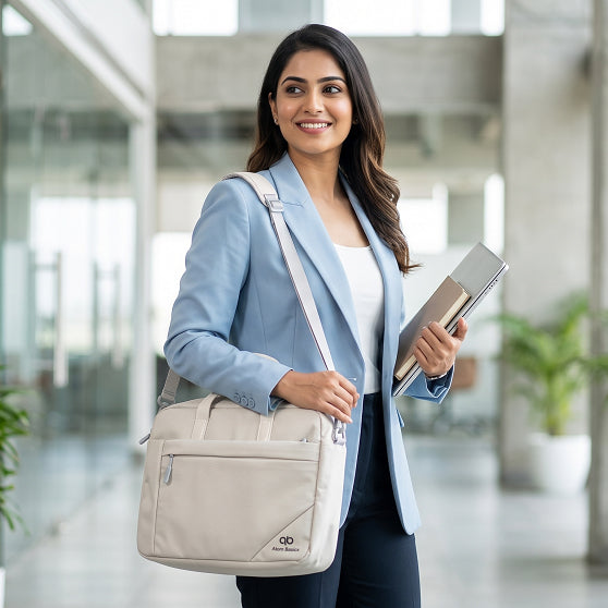 Atom Basics Multi-Compartment Laptop Messenger Tote – Cream