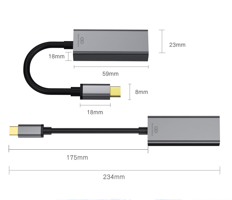 Atom Basics USB-C to RJ45 Gigabit Ethernet Adapter (Aluminium Body)