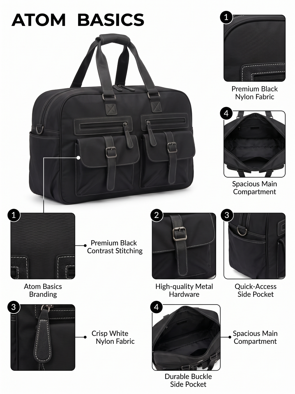 Atom Basics Executive Travel & Work Briefcase – Black