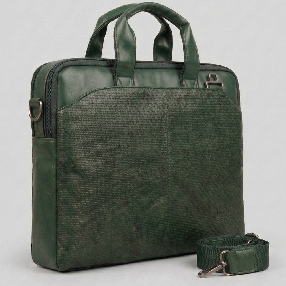 Atom Basics Vegan Leather Laptop Bag – Olive Green Premium Briefcase for Professionals