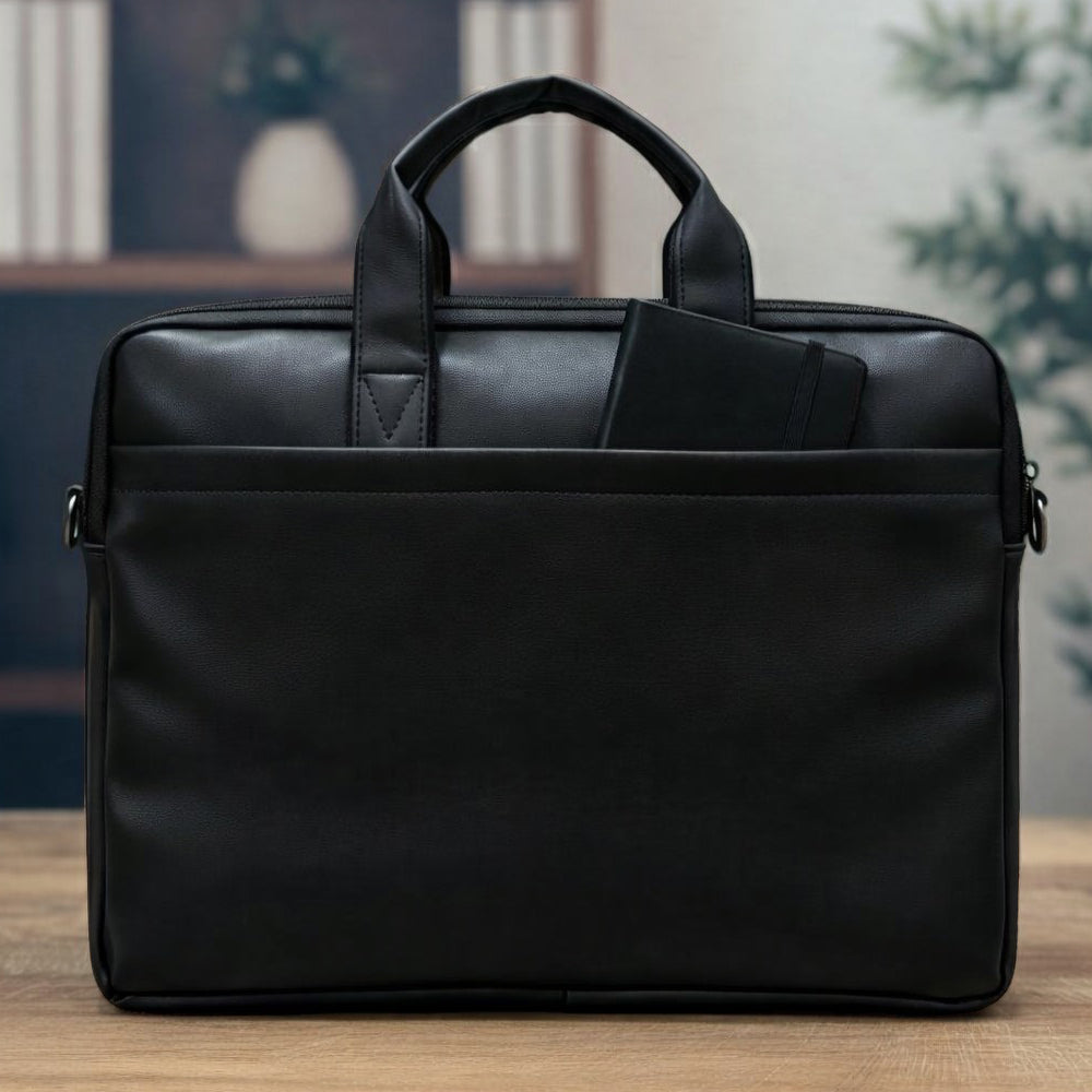 Atom Basics Vegan Leather Laptop Bag – Black Premium Briefcase for Professionals