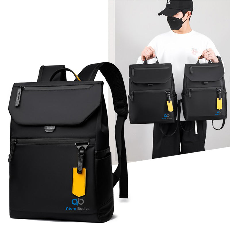 Atom Basics Black Backpack with Yellow Tag
