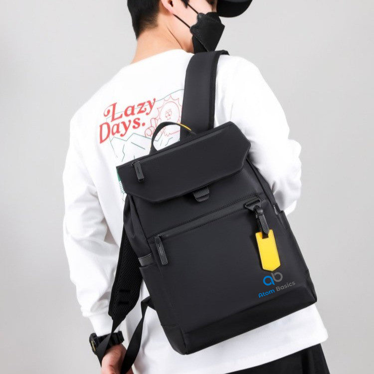 Atom Basics Black Backpack with Yellow Tag