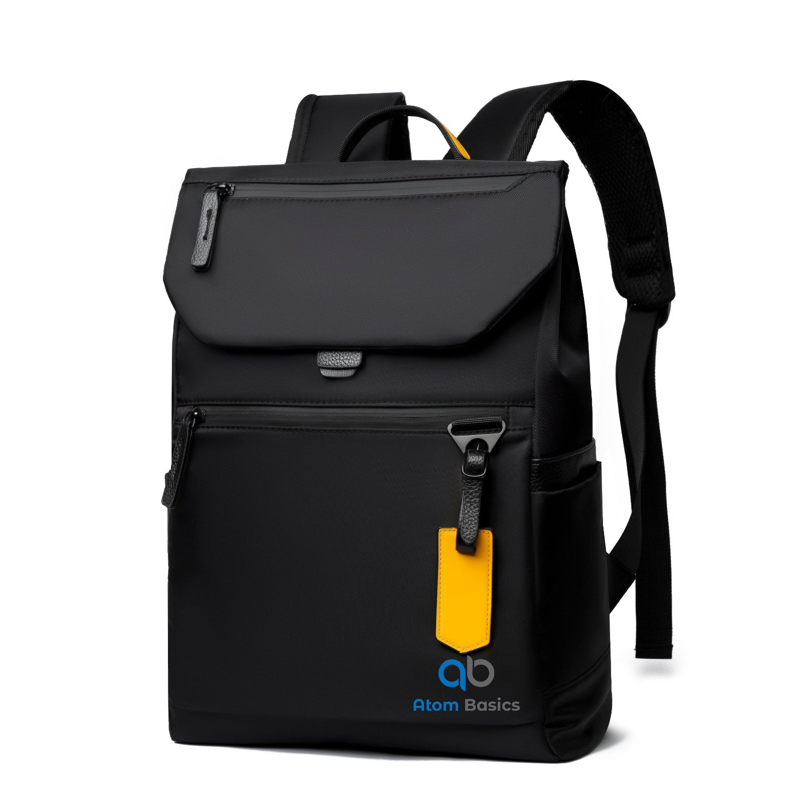 atom multi purpose laptop backpack Atom Basics Black Backpack with Yellow Tag
