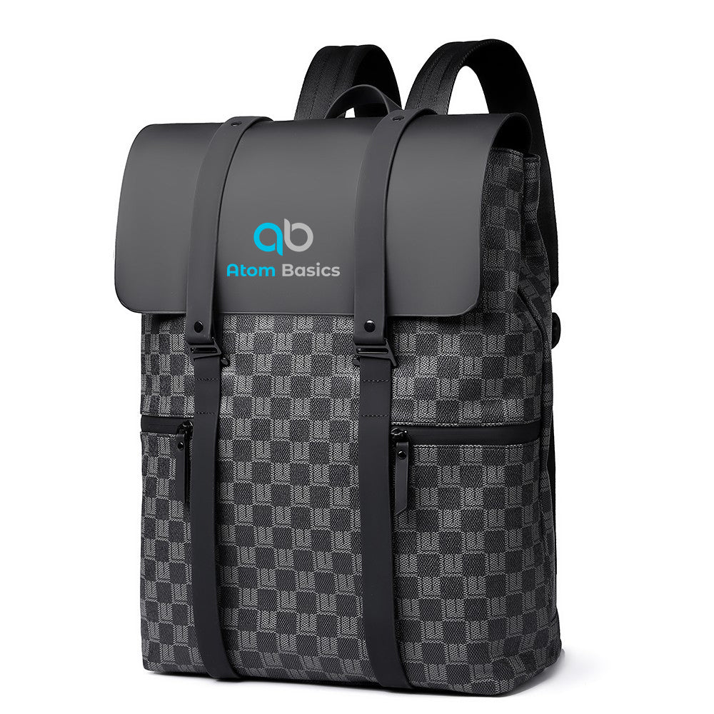Atom Basics LuxeGrid Flap Backpack - Grey And Black WIth Check