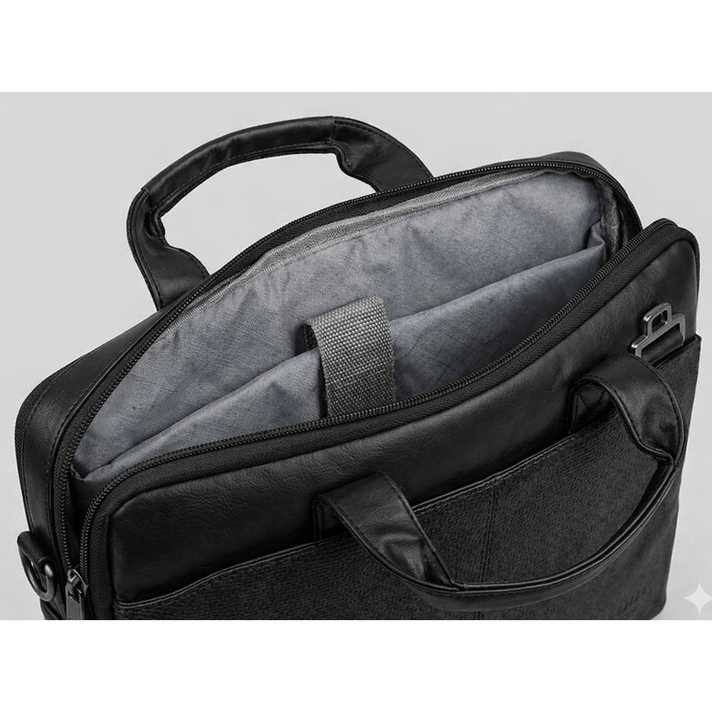 Atom Basics Vegan Leather Laptop Bag – Black Premium Briefcase for Professionals