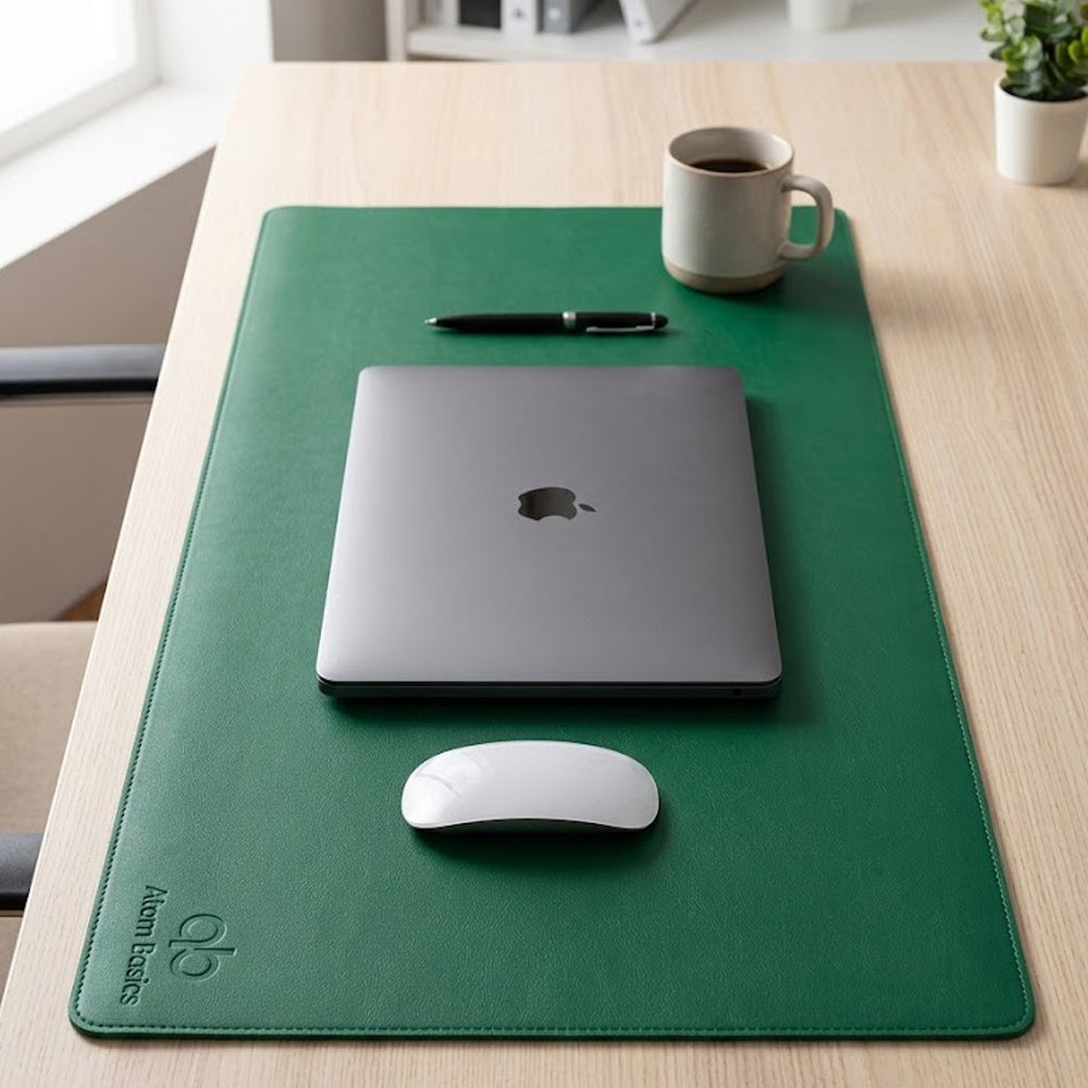 Atom Basics Premium Leather Desk Mat - Multi-functional Mouse Pad & Laptop Stand - Forest Green