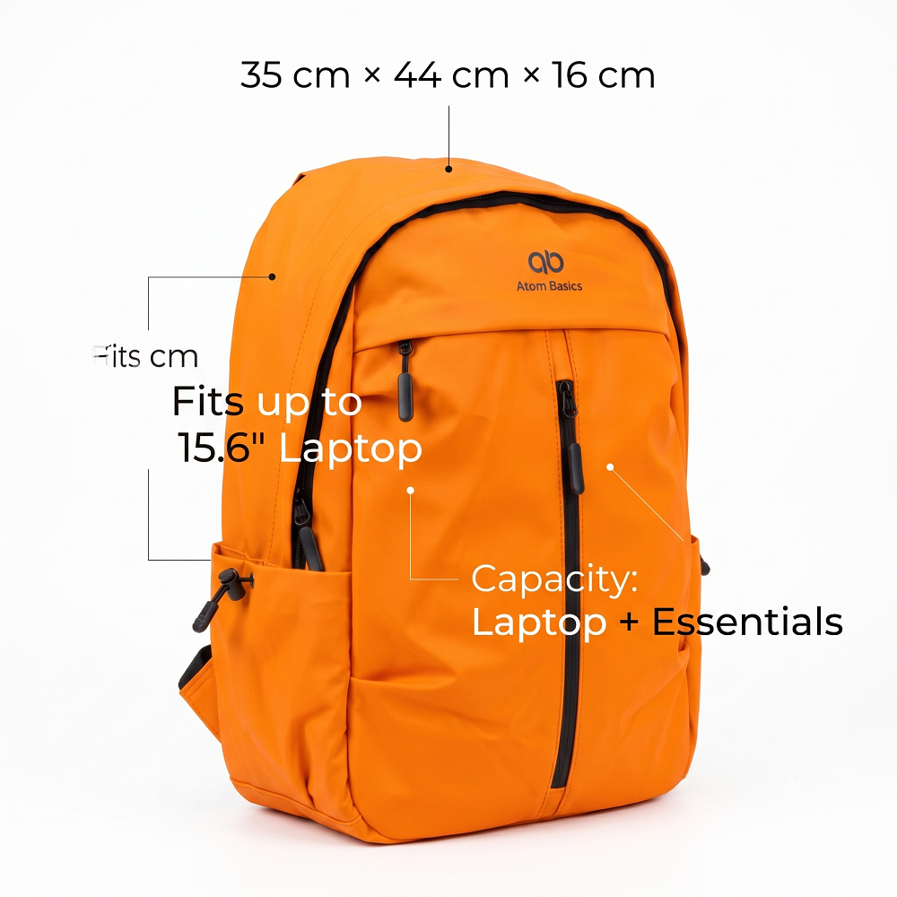 Atom Basics UrbanShield Everyday Laptop Backpack – Orange