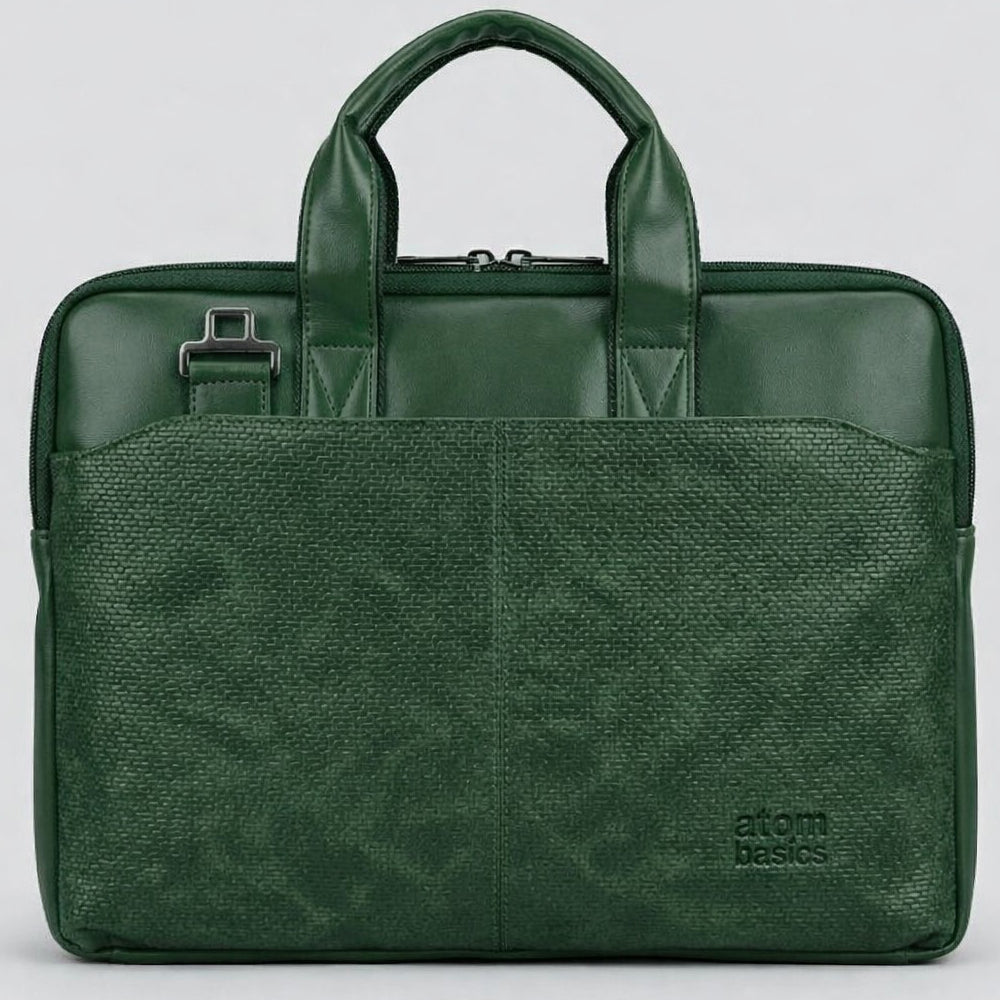 Atom Basics Vegan Leather Laptop Bag – Olive Green Premium Briefcase for Professionals