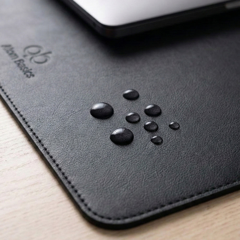 Atom Basics Premium Leather Desk Mat - Multi-functional Mouse Pad & Laptop Stand - Black