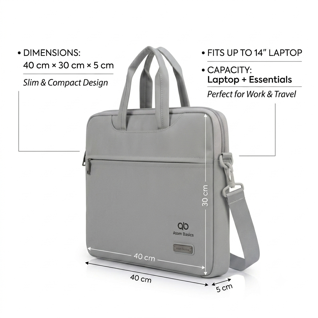 Atom Basics Executive Laptop Briefcase – Light Grey