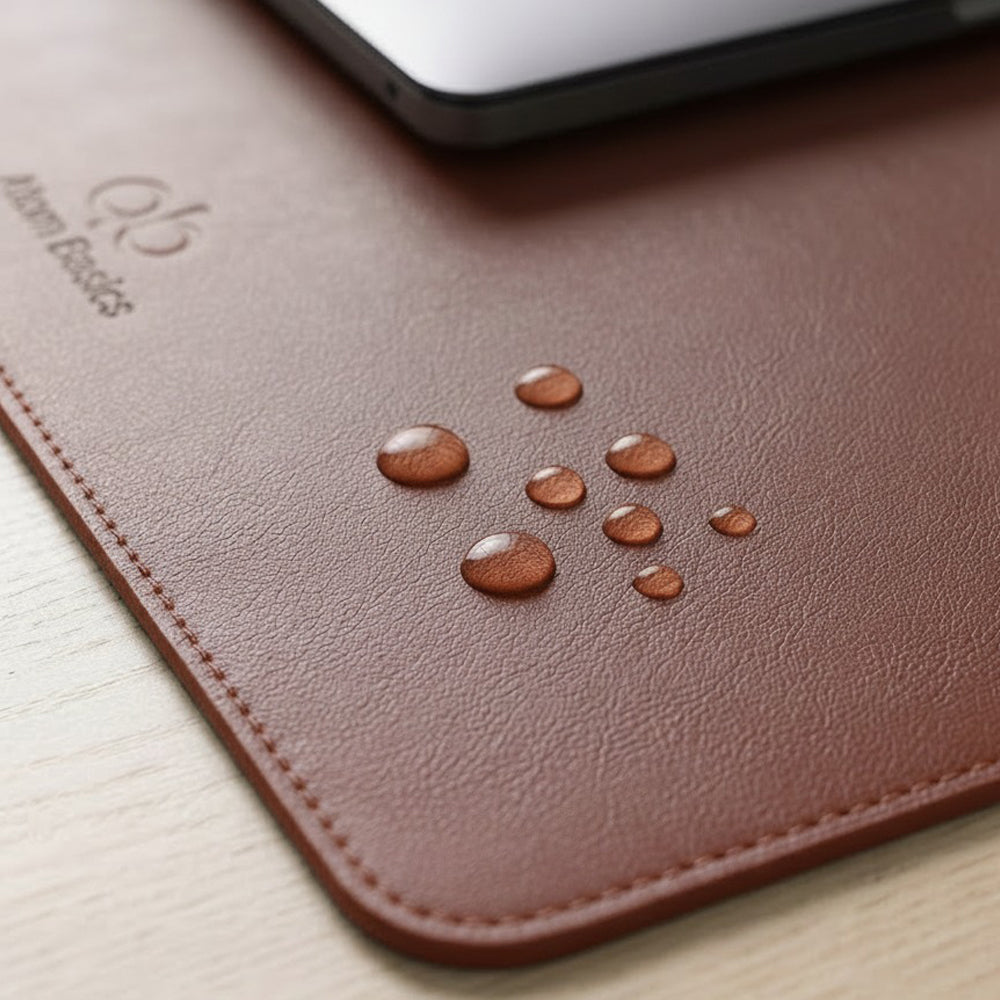 Atom Basics Premium Leather Desk Mat - Multi-functional Mouse Pad & Laptop Stand - Brown