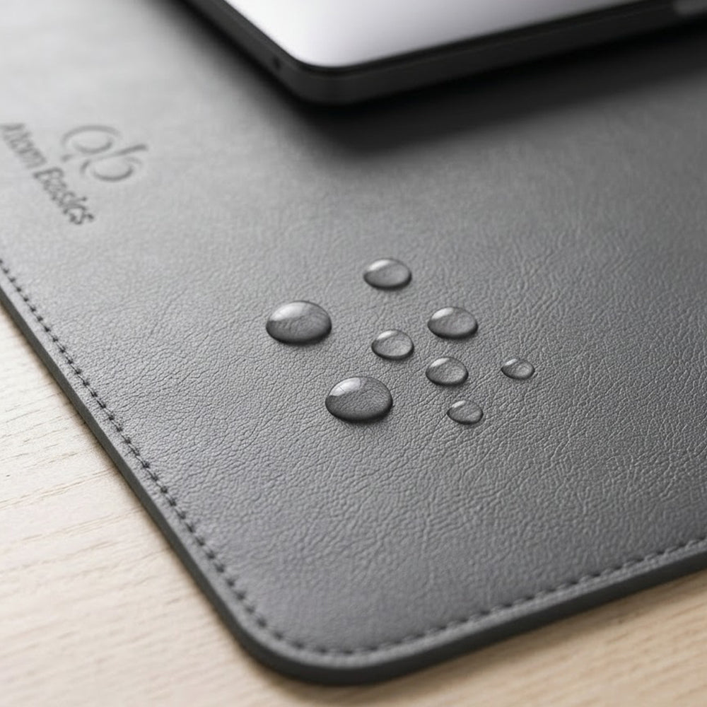 Atom Basics Premium Leather Desk Mat - Multi-functional Mouse Pad & Laptop Stand- Grey