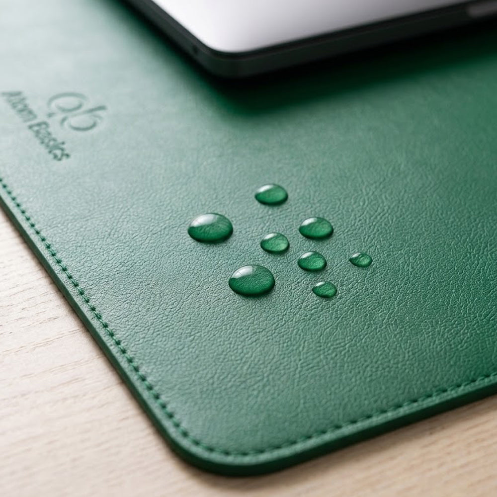 Atom Basics Premium Leather Desk Mat - Multi-functional Mouse Pad & Laptop Stand - Forest Green