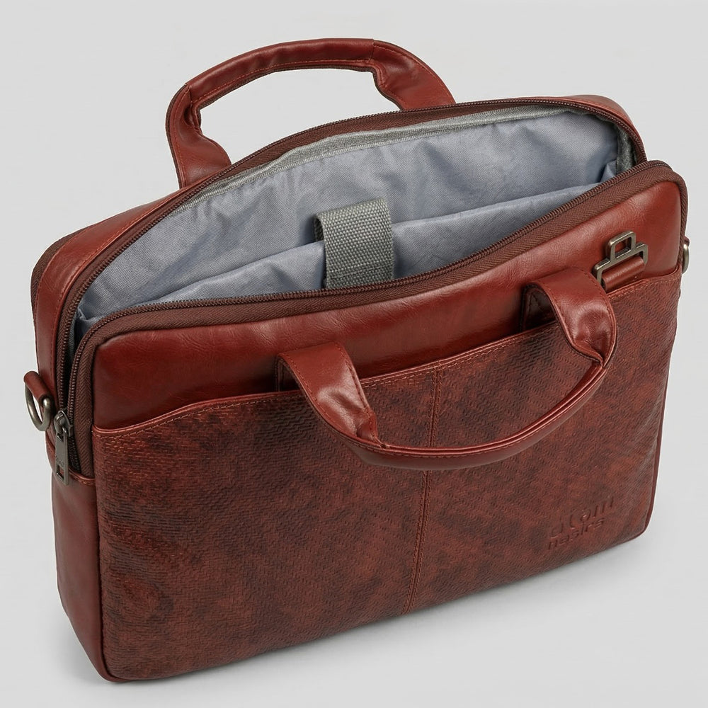 Atom Basics Vegan Leather Laptop Bag – Dark Brown Tan Premium Briefcase for Professionals