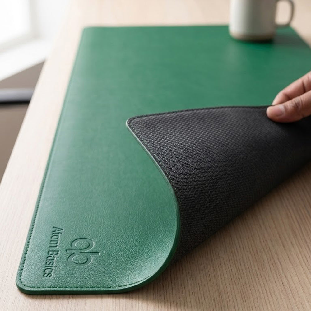 Atom Basics Premium Leather Desk Mat - Multi-functional Mouse Pad & Laptop Stand - Forest Green