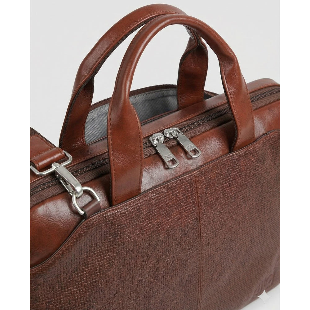 Atom Basics Vegan Leather Laptop Bag – Dark Brown Tan Premium Briefcase for Professionals