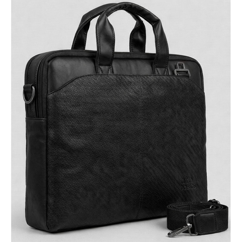 Atom Basics Vegan Leather Laptop Bag – Black Premium Briefcase for Professionals