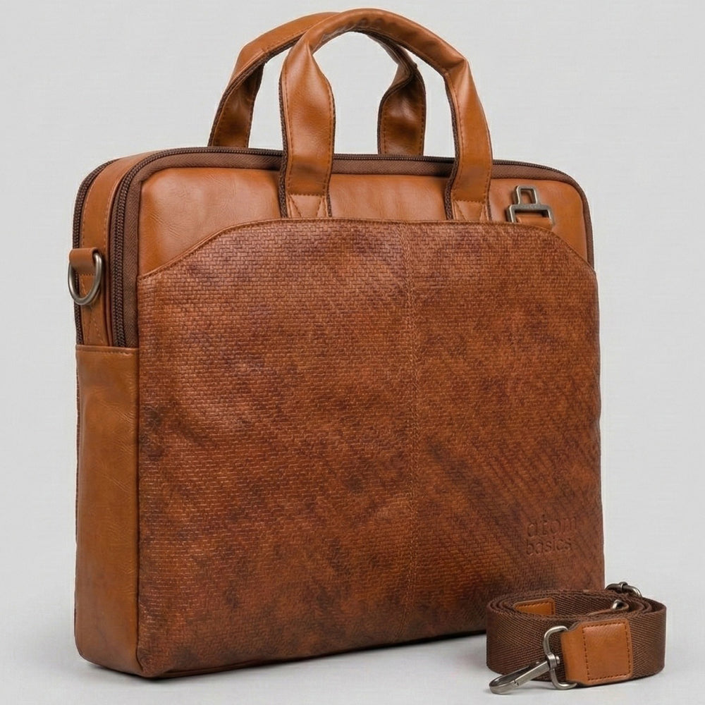 Atom Basics Vegan Leather Laptop Bag – Light Brown Tan Premium Briefcase for Professionals