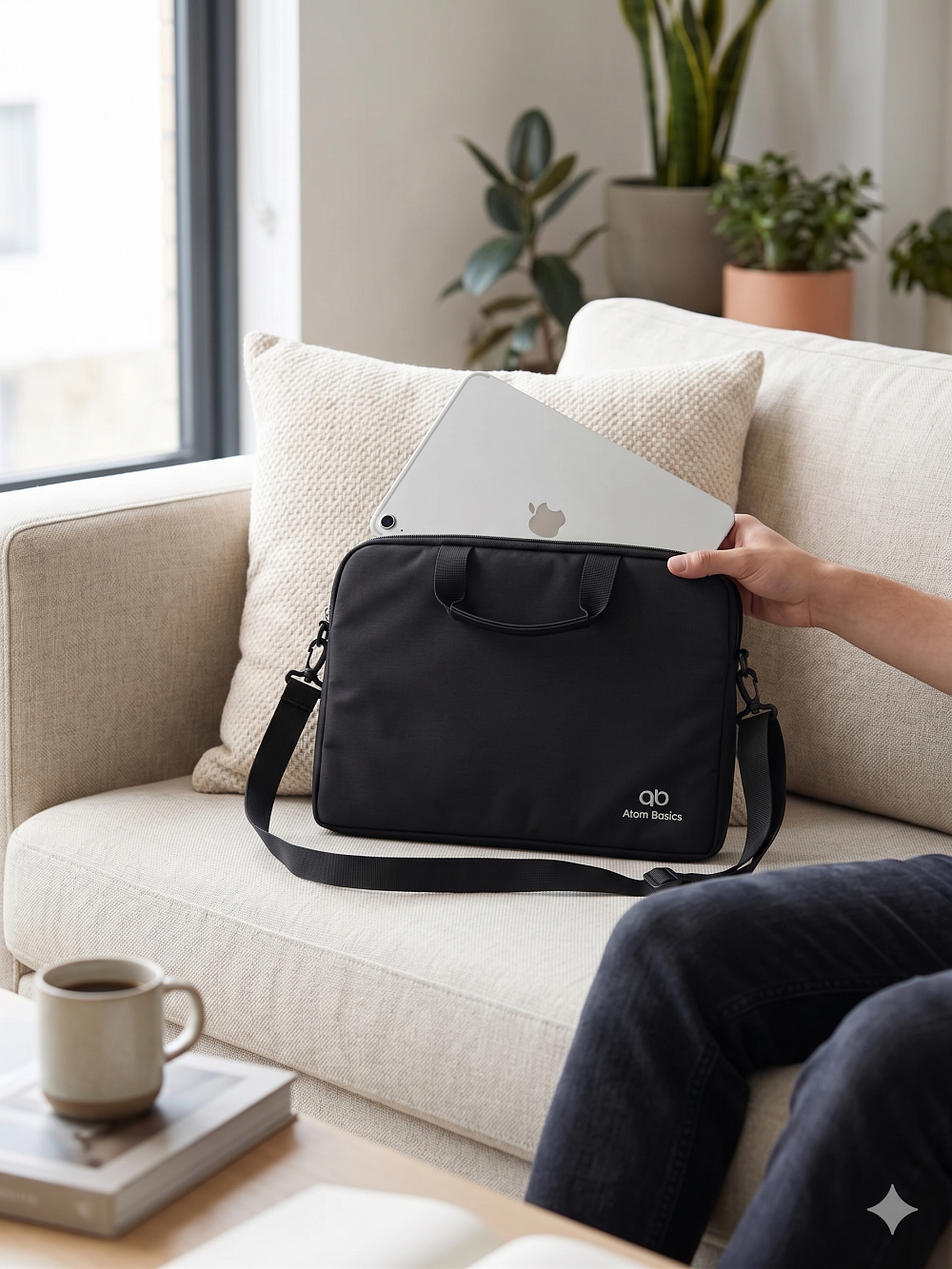 Atom Basics Everyday Laptop Sleeve Bag with Shoulder Strap – Black