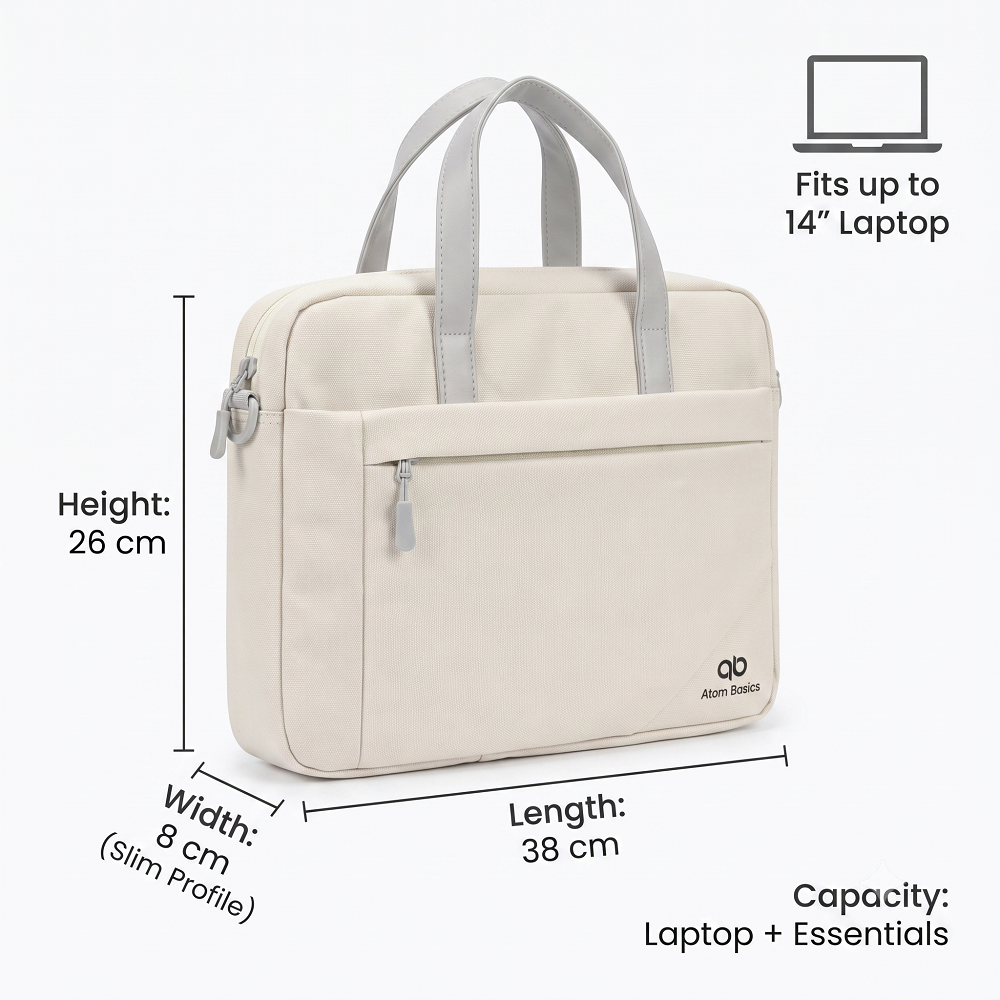 Atom Basics Multi-Compartment Laptop Messenger Tote – Cream