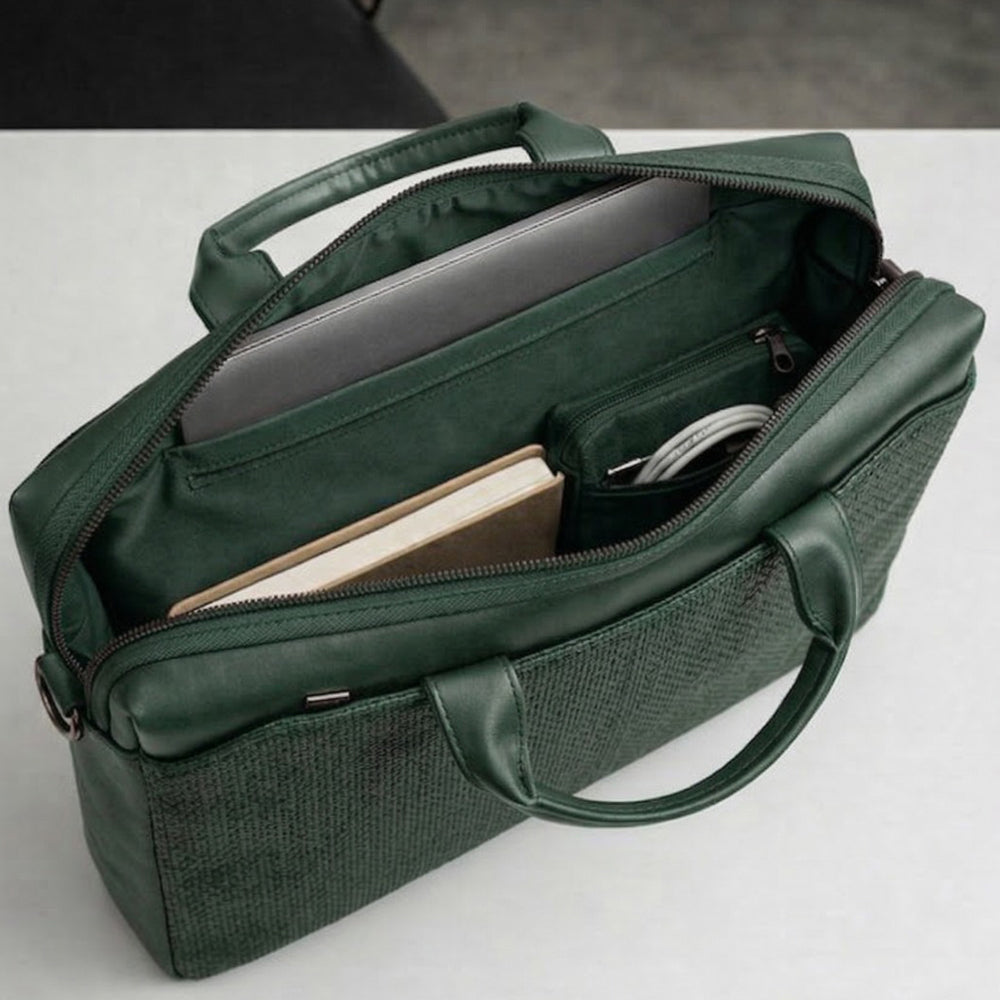 Atom Basics Vegan Leather Laptop Bag – Olive Green Premium Briefcase for Professionals