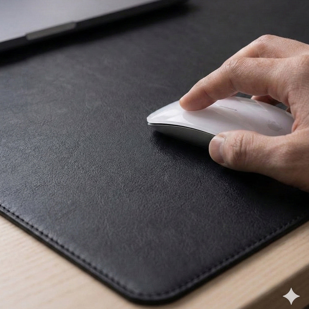 Atom Basics Premium Leather Desk Mat - Multi-functional Mouse Pad & Laptop Stand - Black
