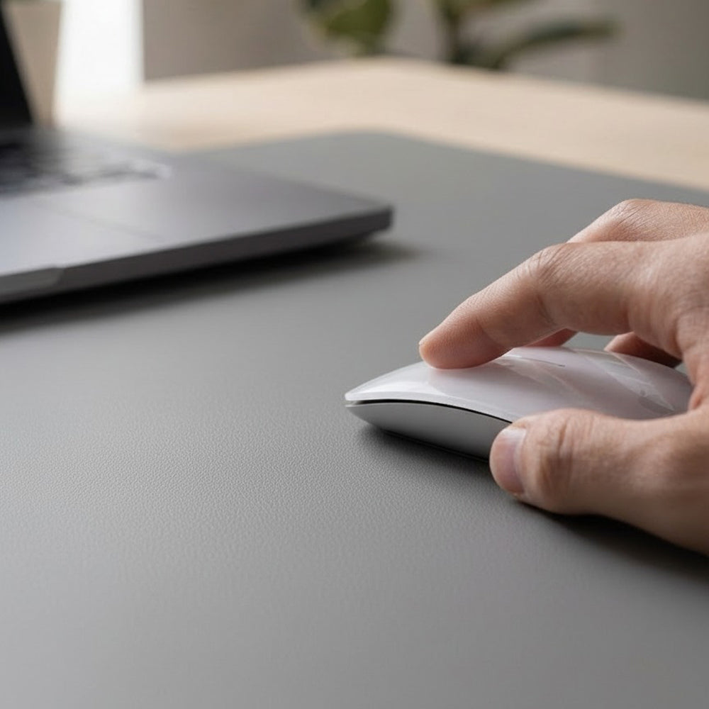 Atom Basics Premium Leather Desk Mat - Multi-functional Mouse Pad & Laptop Stand- Grey