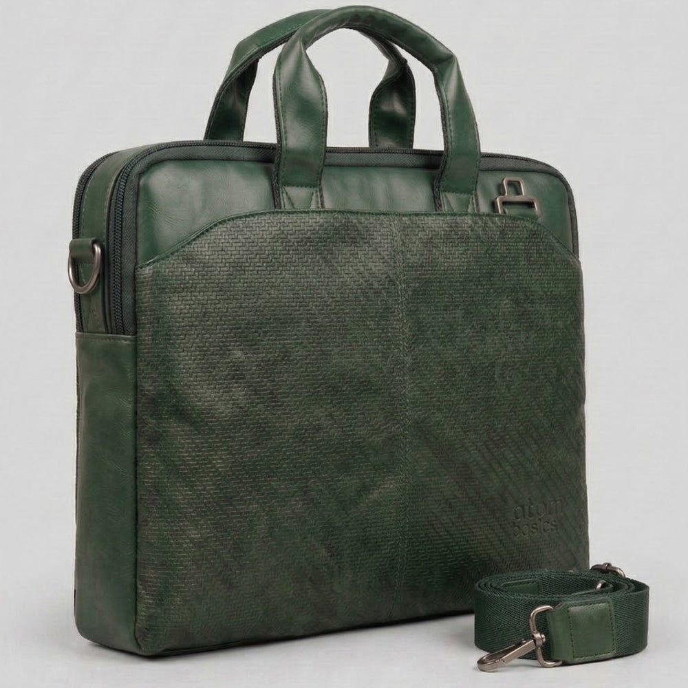 Atom Basics Vegan Leather Laptop Bag – Olive Green Premium Briefcase for Professionals