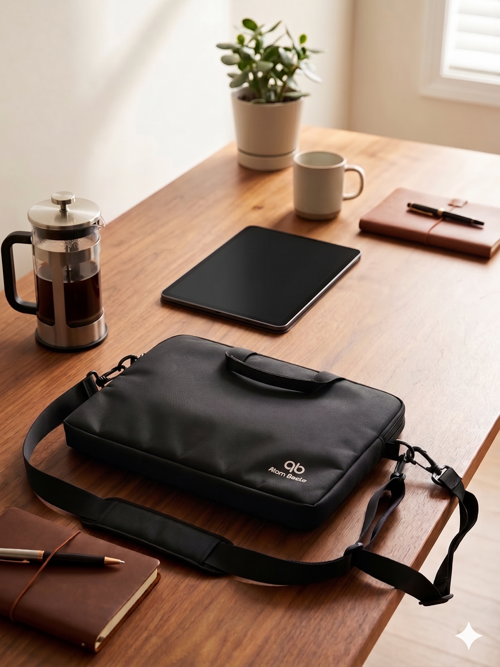 Atom Basics Everyday Laptop Sleeve Bag with Shoulder Strap – Black