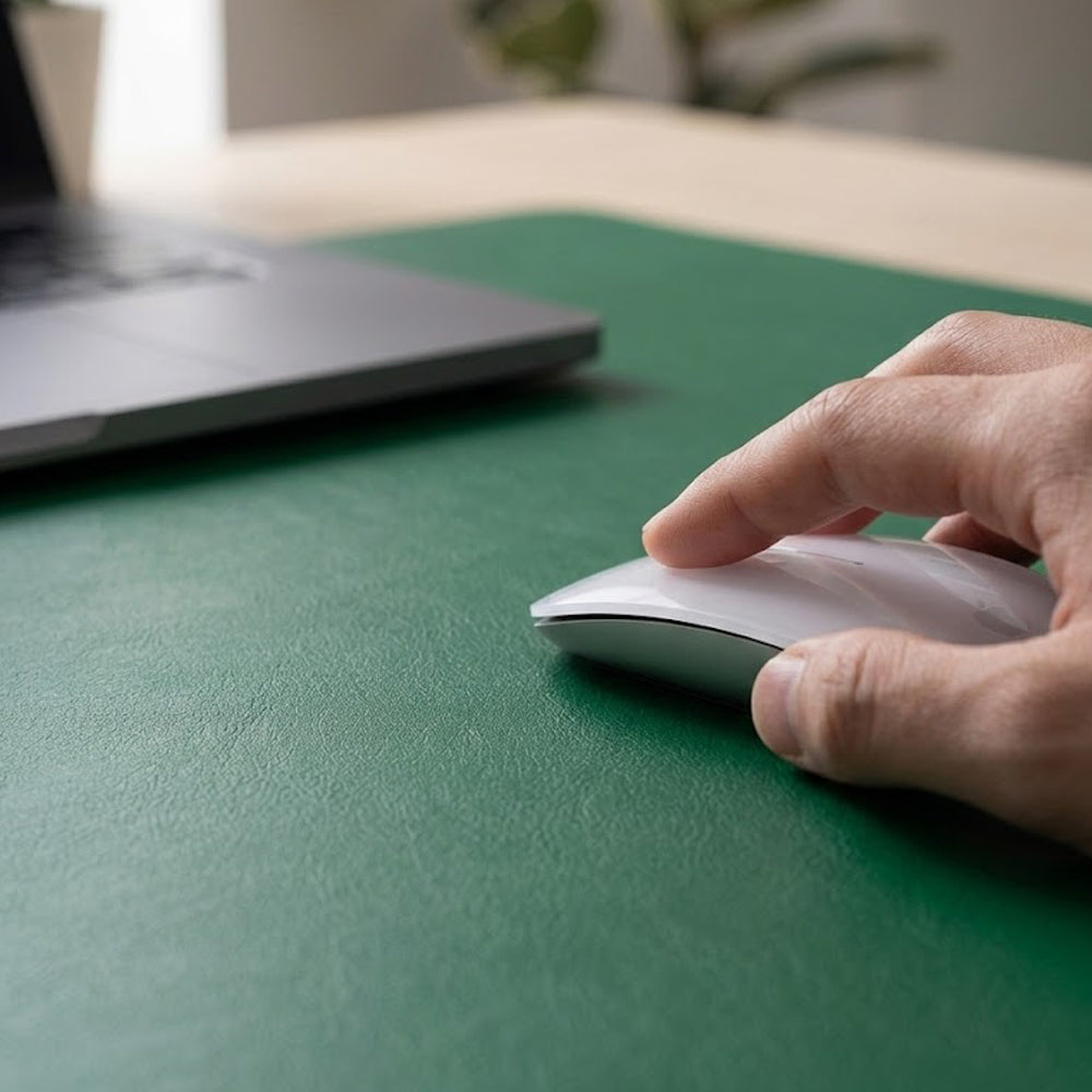 Atom Basics Premium Leather Desk Mat - Multi-functional Mouse Pad & Laptop Stand - Forest Green