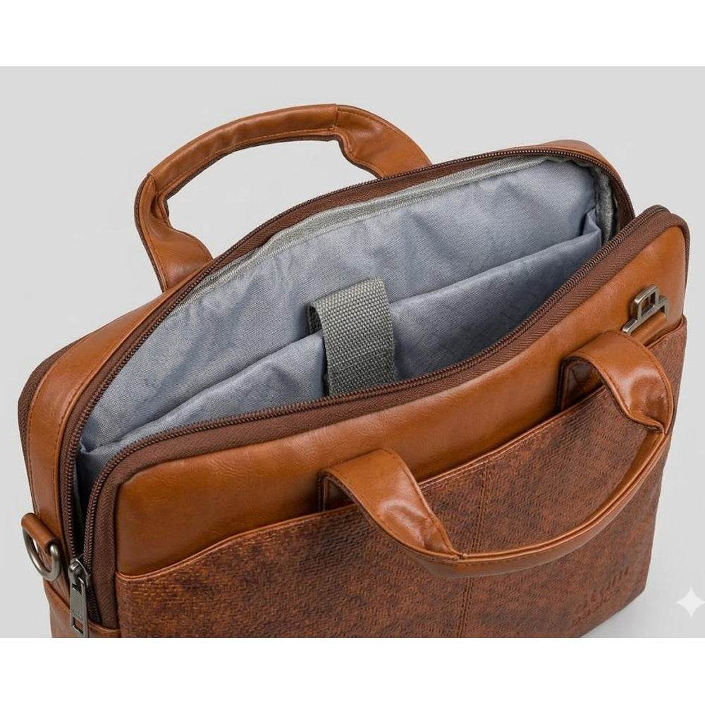 Atom Basics Vegan Leather Laptop Bag – Light Brown Tan Premium Briefcase for Professionals