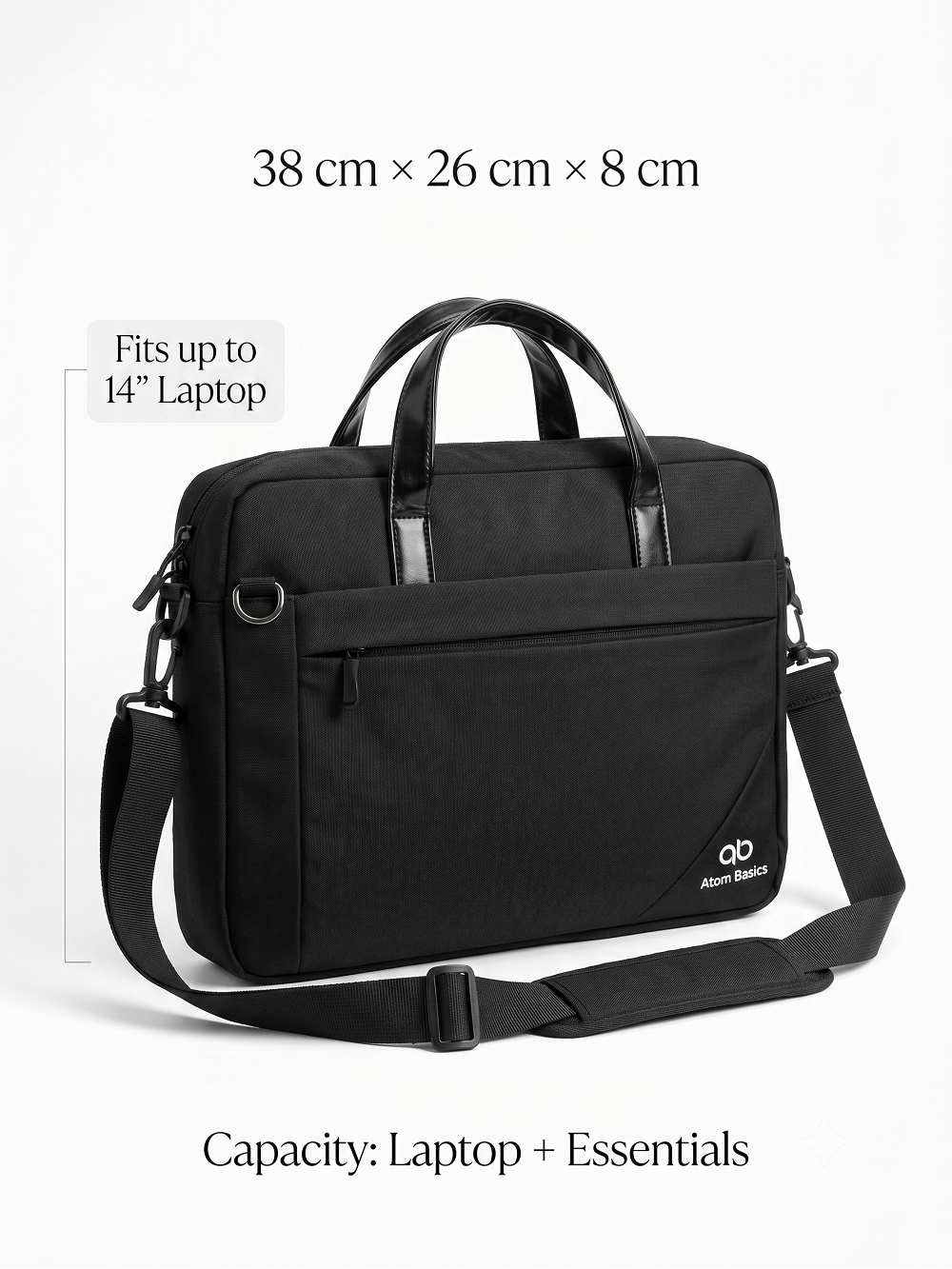 Atom Basics Multi-Compartment Laptop Messenger Tote – Black