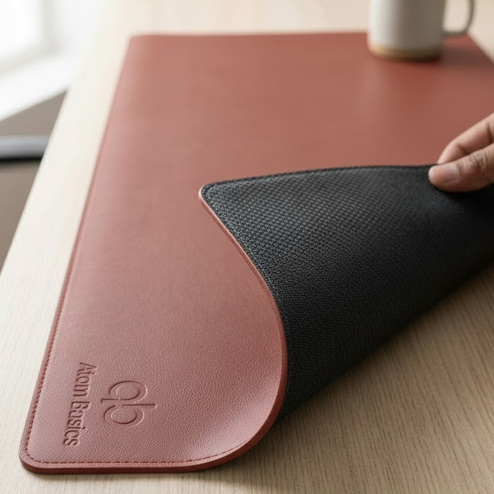 Atom Basics Premium Leather Desk Mat - Multi-functional Mouse Pad & Laptop Stand - Brown