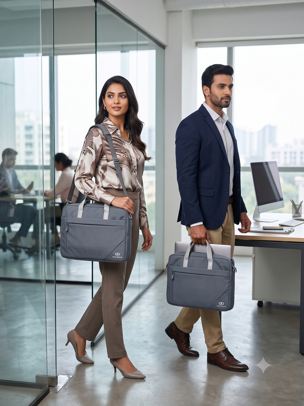 Atom Basics Multi-Compartment Laptop Messenger Tote – Grey