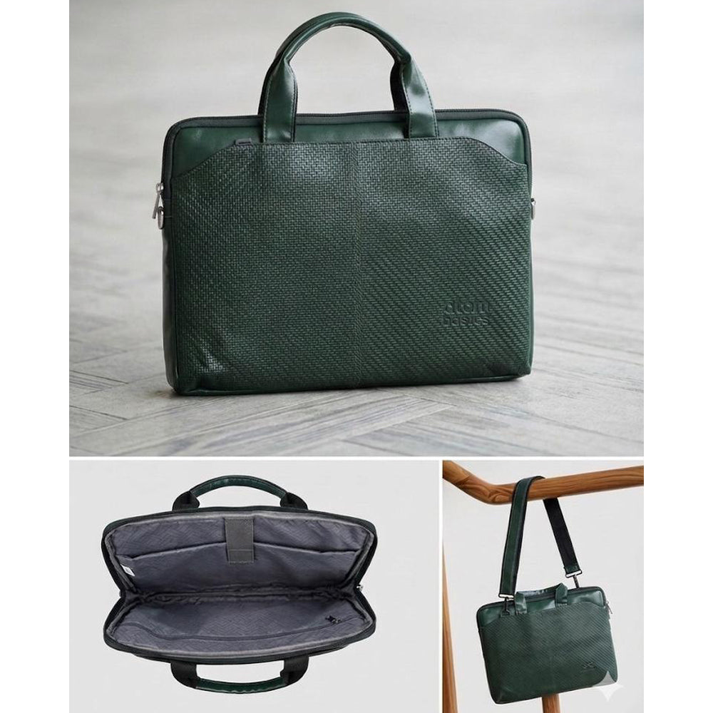 Atom Basics Vegan Leather Laptop Bag – Olive Green Premium Briefcase for Professionals