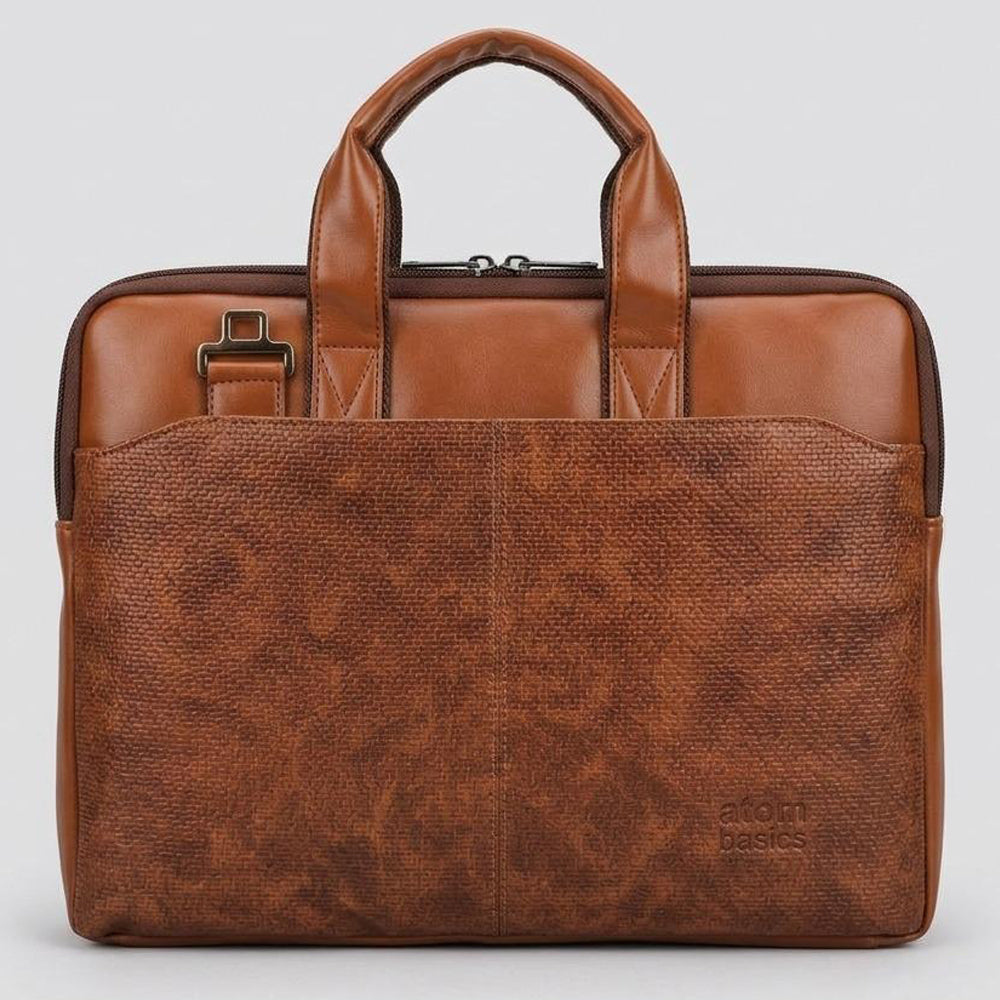 Atom Basics Vegan Leather Laptop Bag – Light Brown Tan Premium Briefcase for Professionals