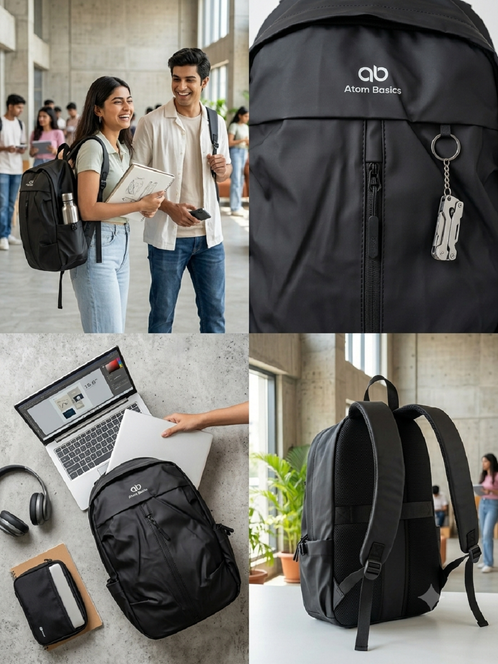 Atom Basics UrbanShield Everyday Laptop Backpack – Black