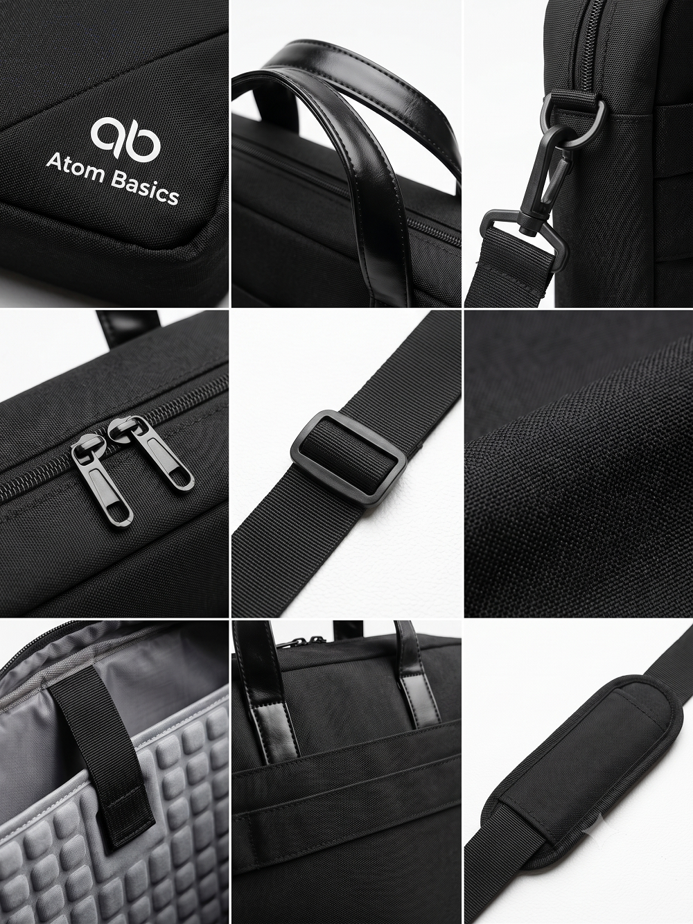 Atom Basics Multi-Compartment Laptop Messenger Tote – Black