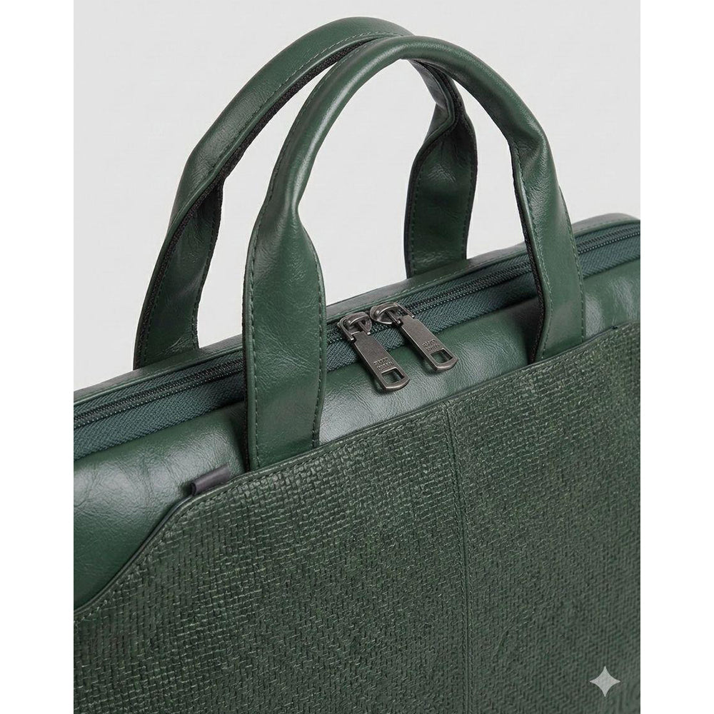Atom Basics Vegan Leather Laptop Bag – Olive Green Premium Briefcase for Professionals