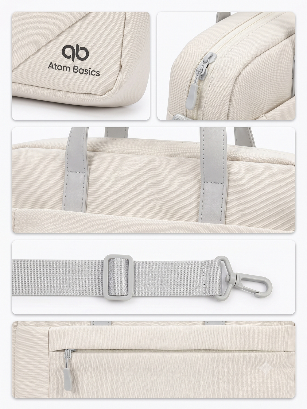 Atom Basics Multi-Compartment Laptop Messenger Tote – Cream