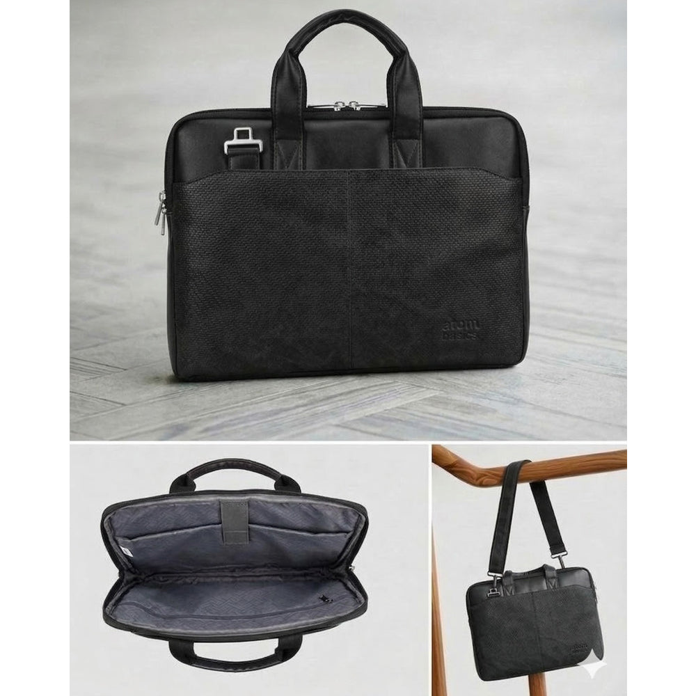 Atom Basics Vegan Leather Laptop Bag – Black Premium Briefcase for Professionals