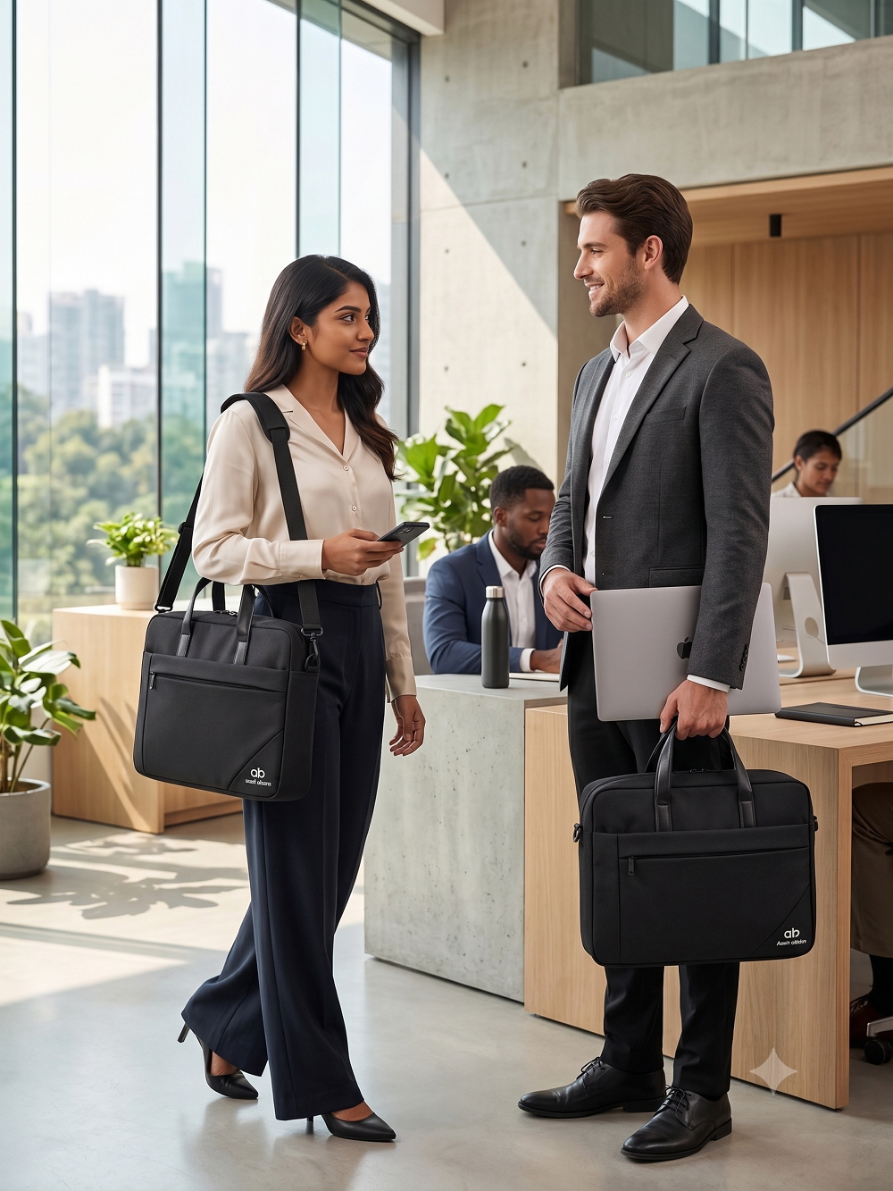 Atom Basics Multi-Compartment Laptop Messenger Tote – Black