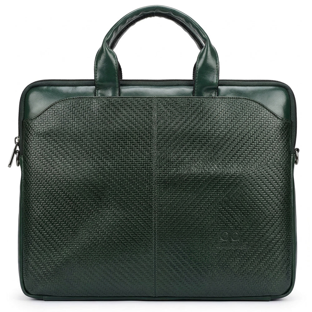 Atom Basics Vegan Leather Laptop Bag – Olive Green Premium Briefcase for Professionals