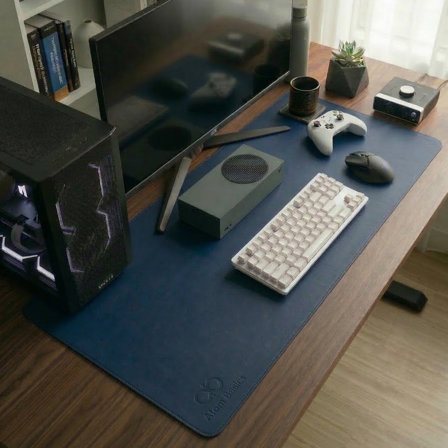 Atom Basics Premium Desk Mat – Dual Tone Executive Edition - Blue & yellow