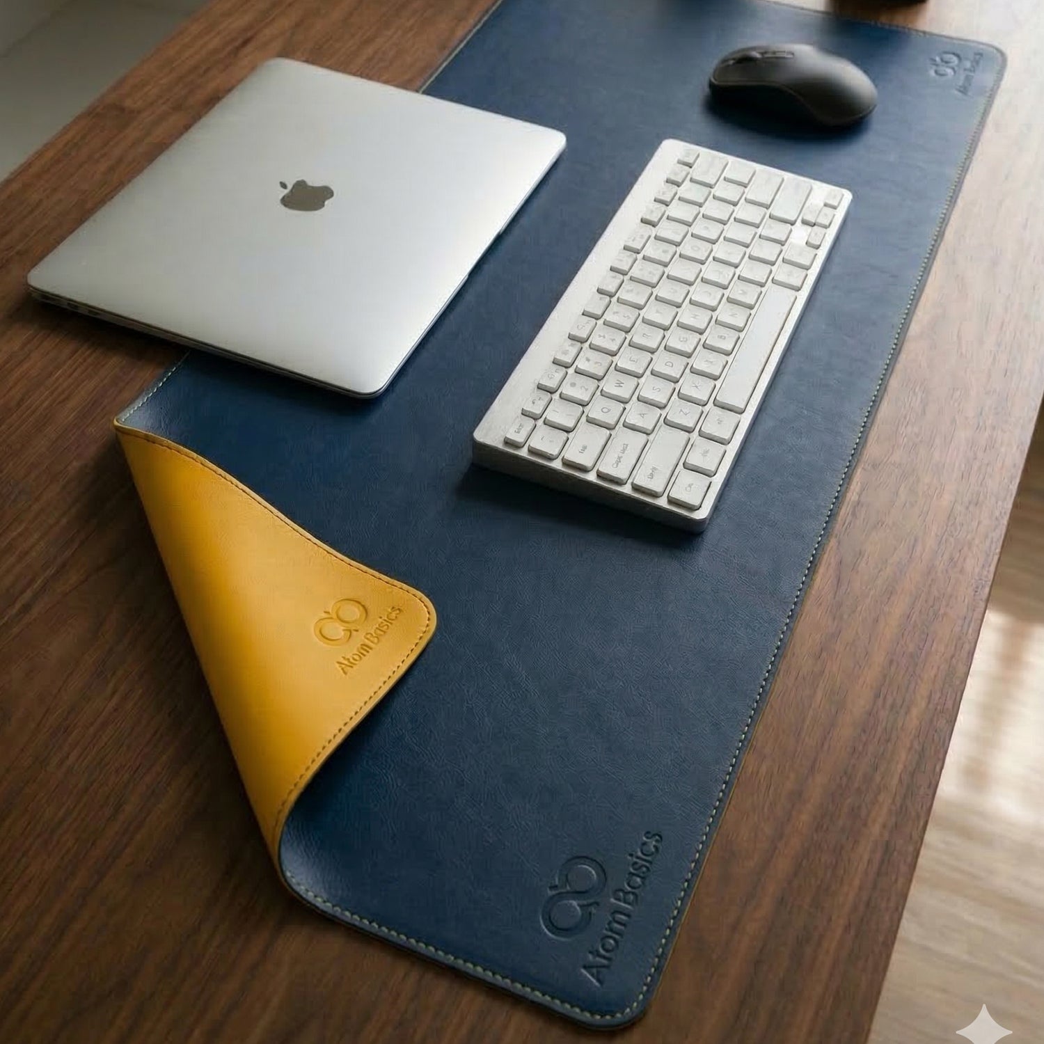 Atom Basics Premium Desk Mat – Dual Tone Executive Edition - Blue & yellow