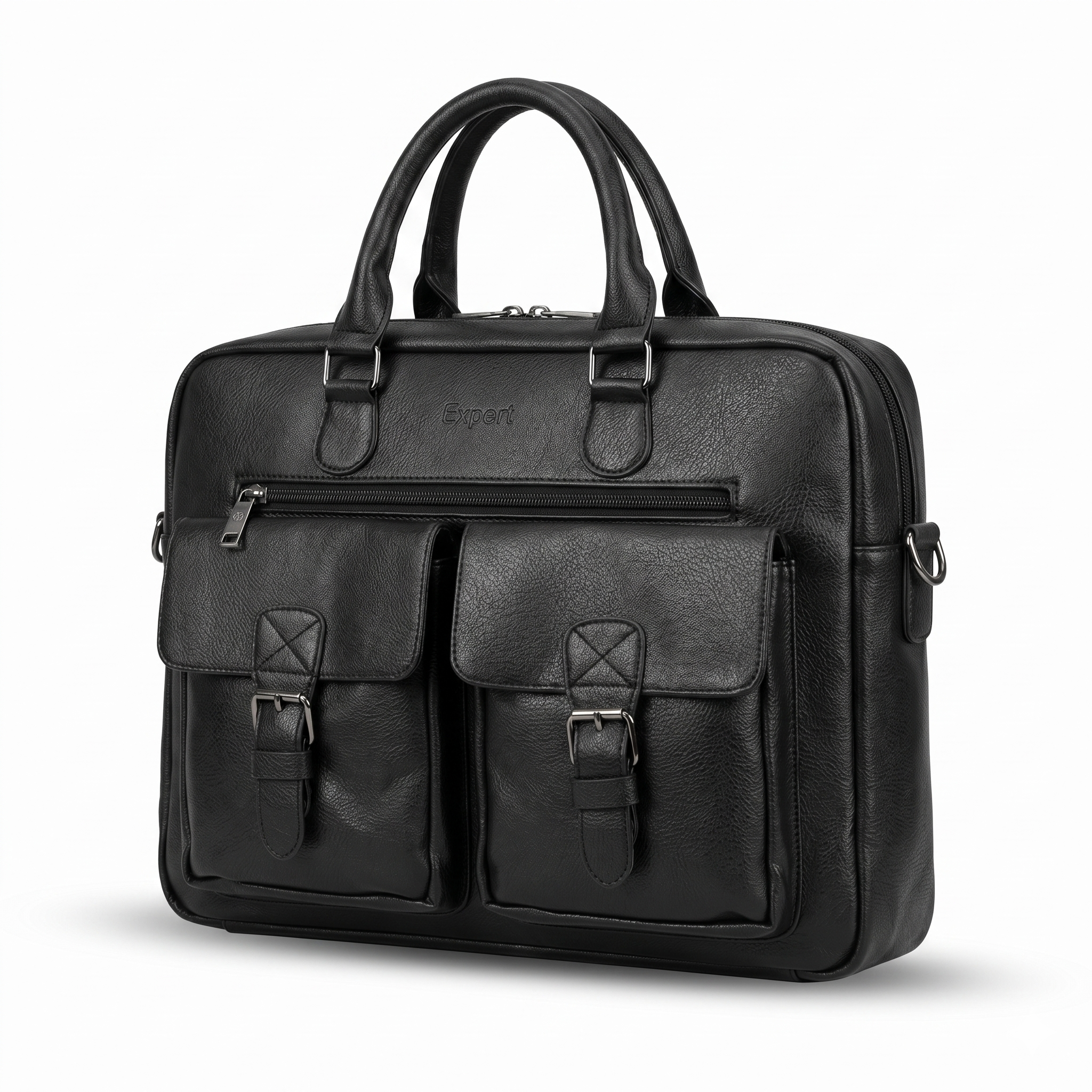 Expert Executive Leather Laptop Briefcase with Dual Front Pockets – Black